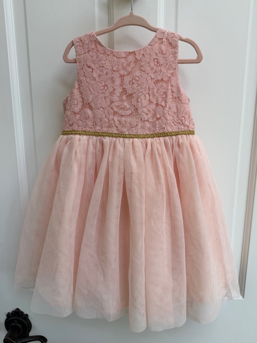 NWOT Mia & Mimi Girls 4T Pink Lace Tulle Sleeveless Formal Dress Gold Waist Trim